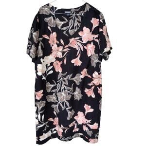 Nichole Miller The Original Linen blend Floral Shift Short Dress Black/Peach XXL